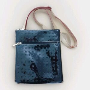 Arcadia Patent Leather‎ Crossbody Bag Black Tan Strap Adjustable Made In Italy